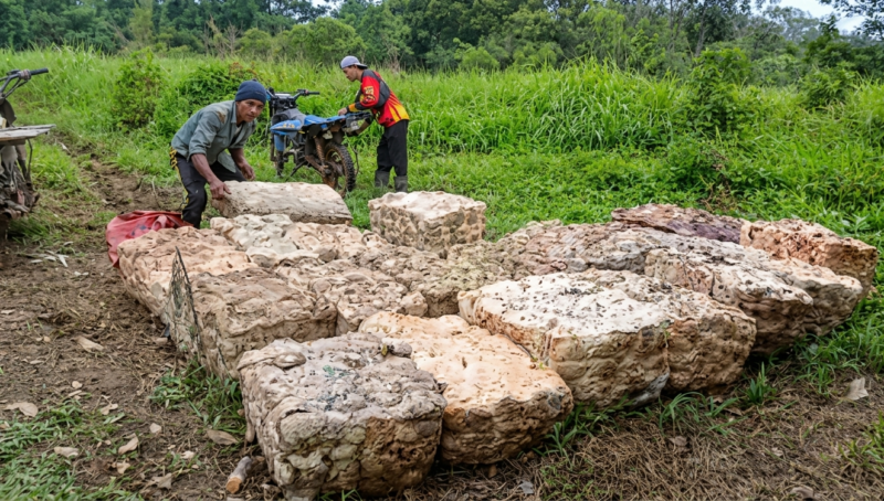 Petani tengah menjual getah karet ke salah satu pengepul 