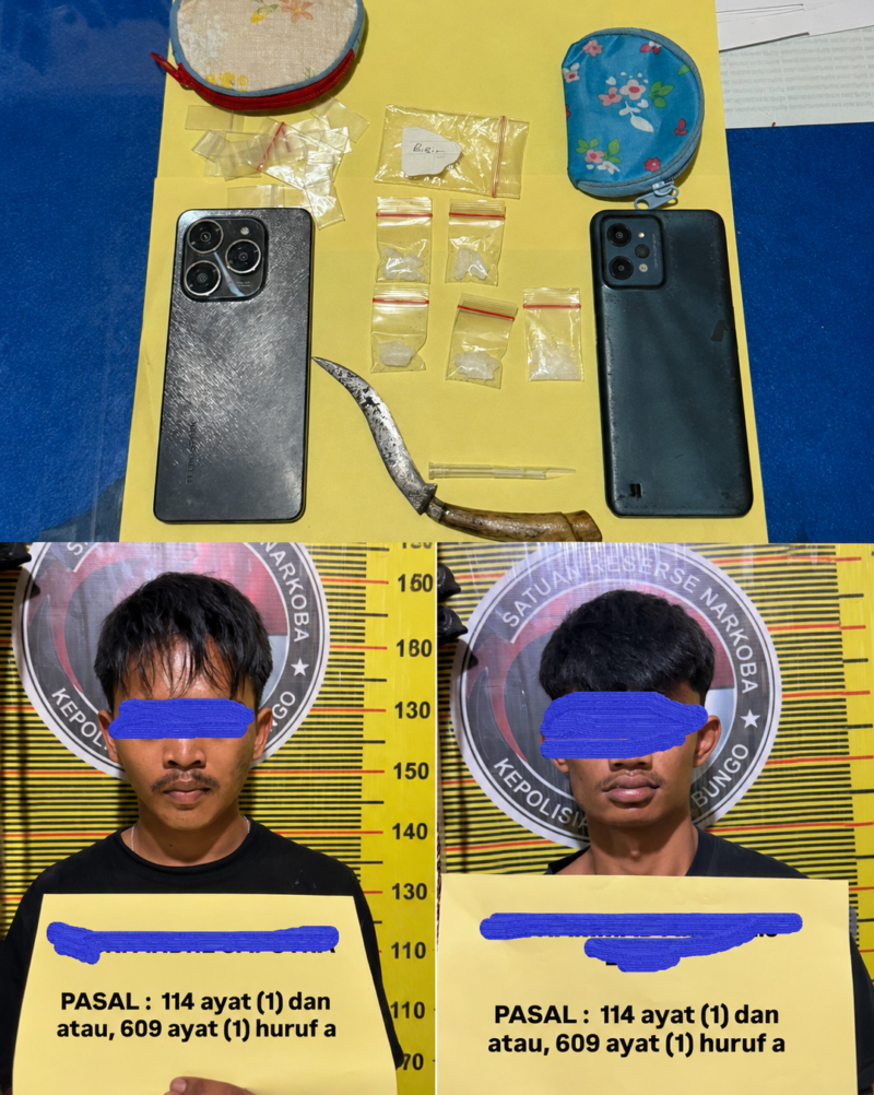 Polisi mengamankan barang bukti sabu seberat 5,1 gram di lokasi penangkapan. Kedua pelaku berinisial M.A (17) dan D.A.S (19) warga Kecamatan Bathin III.